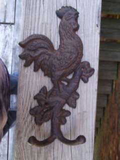 Rustic Cast Iron Rooster Wall Hook Towell Rack Hanger  