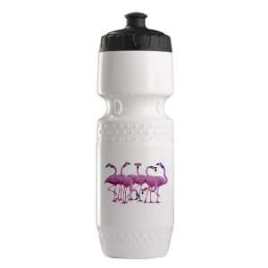   Water Bottle White Blk Cool Flamingos with Sunglasses 