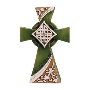  7 Woodcut Green Irish Blessings Celtic Cross Figure