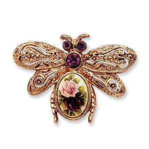   tone Dark Purple Crystal/Floral Decal Bee Pin 1928 Jewelry Jewelry