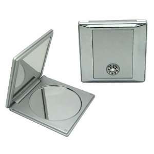  Crystal Square Silver Magnetic Closing Compact Mirror A011 Beauty