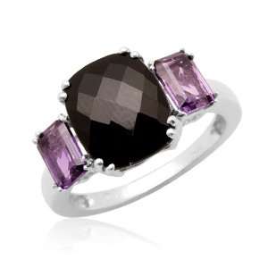   Checkerboard Cushion Cut Onyx Center with Octagonal Amethyst Ring