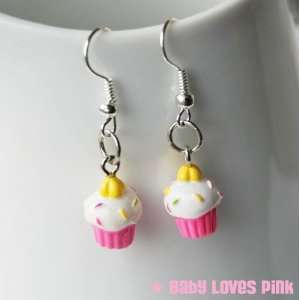  Cute Pink Cupcake with Sprinkles Dangle Earrings 