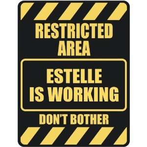   RESTRICTED AREA ESTELLE IS WORKING  PARKING SIGN