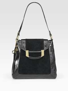 Milly   Paige Patent Leather & Suede Bucket Bag    