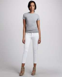 Kylie Optic White Slit Hem Cropped Jeans