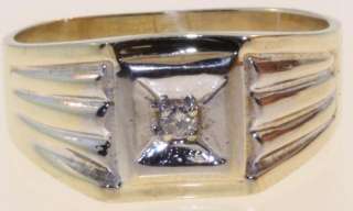   mens round diamond SI2 H ring gents antique estate vintage 4.2g  