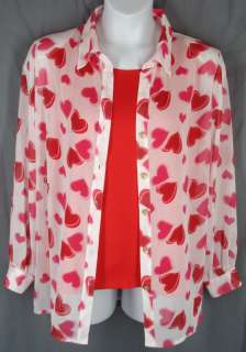 SUSAN GRAVER Valentine Hearts Glitter Twin Set Size 1X Tank Top Shirt 