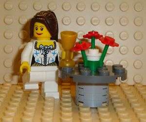 NEW Lego Girl Minifig w/ Table & Flower Centerpiece  