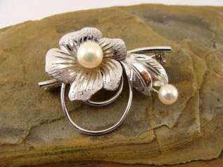 vintage marked Sterling Silver Pearl Flower Pin Brooch  