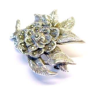   Accented Sterling Silver Floral / Flower Brooch / Pin ~ 1 1/2  
