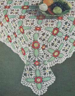 Vintage Crochet PATTERN Rose Flower Leaf Tablecloth Tea  