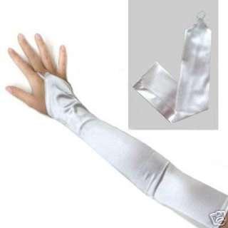 white Long White Fingerless Satin Bridal Prom Opera Gloves  