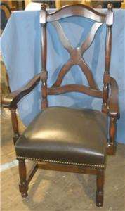 Thomasville Furniture X Back Leather Seat Dining Chairs Nailhead 