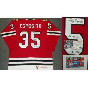 Tony Esposito Signed Blackhawks M&N Red Jersey w/3x Vezina