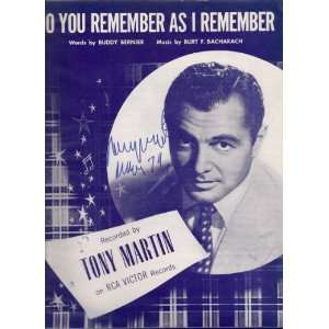 TONY MARTIN SIGNED SHEET MUSIC DO YOU REMEMBER AS I REMEMBER) (WHICH 