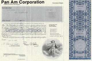 PAN AM stock certificate set   5 different types  