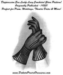 Glove Pattern Depression Era Crochet Lace Prom 1935  
