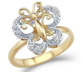 14k Yellow White Gold Butterfly Movement Motion CZ Ring  