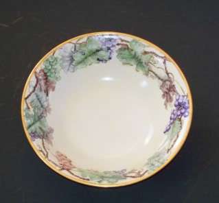   Antique Porcelain Hand Painted Grapes Bowl 9 3/8 Diameter  