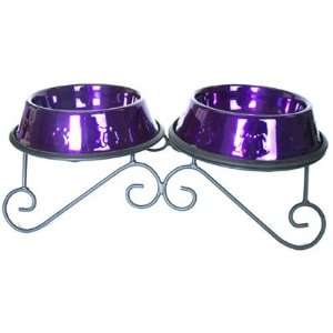   DDSPUR Double Diner Dog Stand with 2 Bowls in Purple