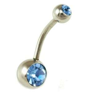  Belly Ring Double Gem Swarovski Stones Light Blue Belly Button Ring 