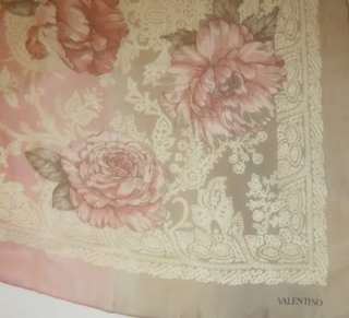 VALENTINO  Vintage Rose Print Huge Scarf  Shawl Wrap  Chiffon taupe 