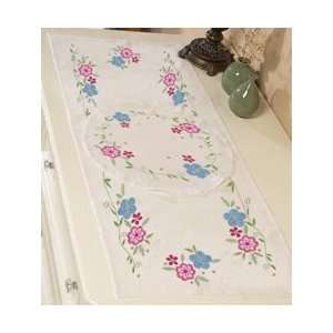  Bucilla Stamped Embroidery Dresser Scarf & Doilies Swirl 