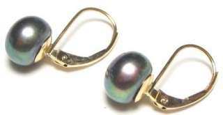 Gorgeous top quality genuine black pearl lever back earrings in 14K 