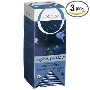 Kokoro Organic English Breakfast Tea, 25 Count Tea Bags (Pack of 3 