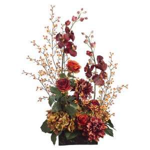   & Orchid Silk Flower Arrangement  Burgundy/Brick