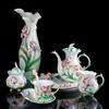 Unique Ceramic Iris Flower Coffee Tea Set Vase+Platter+Pot+Cup+Saucer 