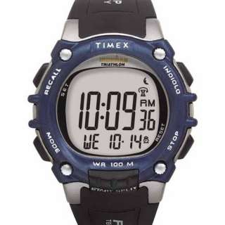 Timex Mens Ironman Watch 100 Lap Flix System Black/Blue Indiglo WR 100 