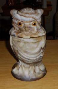 IMPERIAL OWL JAR WITH LID BROWN SLAG GLASS  