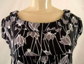 Sz 10 H & M Black Gray Floral Jersey Rayon Mini Babydoll Dress Ruffle 