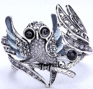 Black swarovski crystal owl bird bracelet jewelry 4  