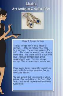   Jewelry Designer Husar Earrings Rhinestone Signed Pierced Earrings