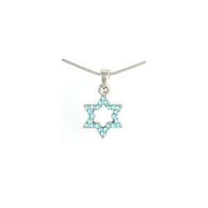   Silver Magen David Pendant with Turquoise Gems 