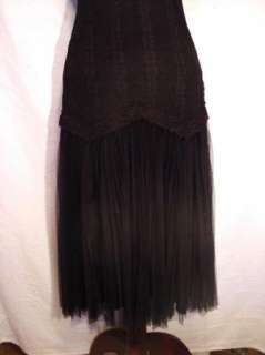 CACHE Fitted Stretchy Black Lace Net Tiered Dress  