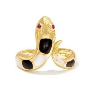  14k Gold Onyx, Mother Of Pearl And Ruby Snake Ring (Size 8 