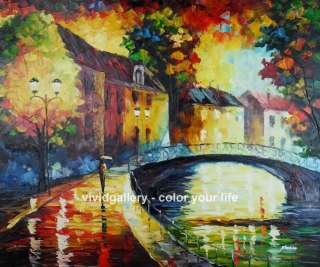   Oil Painting 24x20 Night Bridge Rain River Street CM15 01  