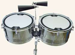 Bauer Percussion Timbales 14 and 15 inch Drums With Stand and Cowbells