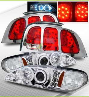   Halo Projector Headlights/Red Clear LED Tail Light Brake Lamp  