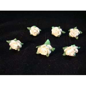    Small White Paper Rose Flower Hair Pins   Set of 6 