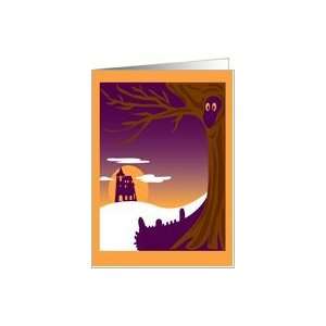 Spooky Tree and Mansion Card