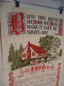Linen Tea Towel  Calendar 1966  Bless This House O Lord   Beautiful 