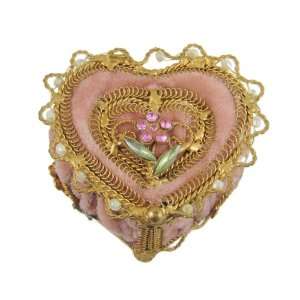  Victorian Jewelry Box Velvet Heart Shaped Wire Hinged Pink 