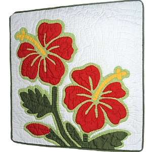  Hawaiian Hibiscus (Retro Look) Flower Quilted Pillow Cover 