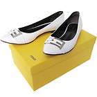 Fendi White leather Silver FF Slip on Flats 38 8 EXCELLENT COND 
