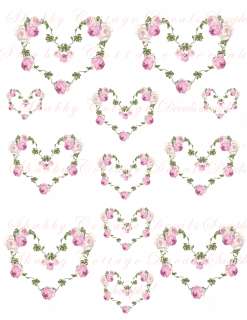 Shabby TWINING ROSES Chic HEARTS BEAUUUTIFUL DECALS  